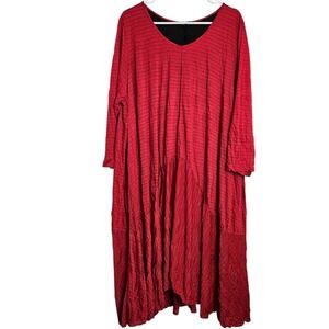 Comfy USA Midi Dress Womens Size 3X Red‎ Black Stripe High Low Crinkle Lagenlook